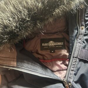Fleet Street Navy Insulated Parka Faux Fur Hood Women's M